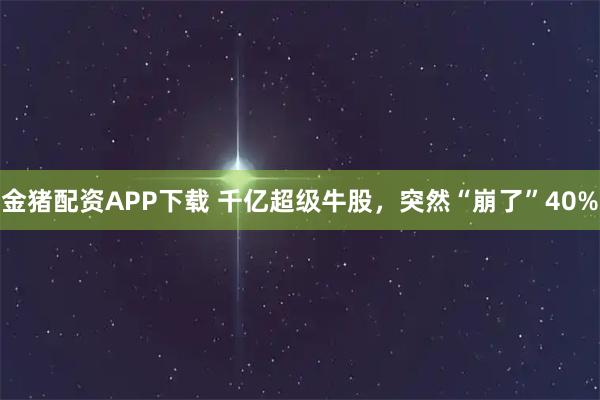 金猪配资APP下载 千亿超级牛股，突然“崩了”40%