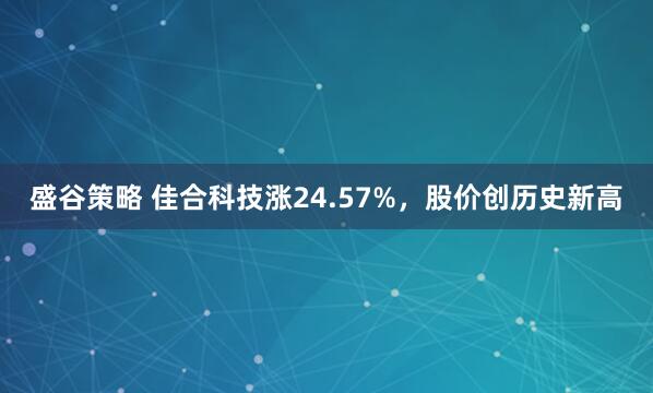 盛谷策略 佳合科技涨24.57%，股价创历史新高